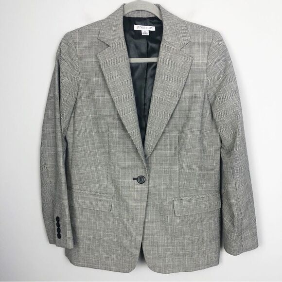 PENDLETON | Black & White Plaid Button Front Virgin Wool Blazer Women’s Size 8 - Picture 1 of 9